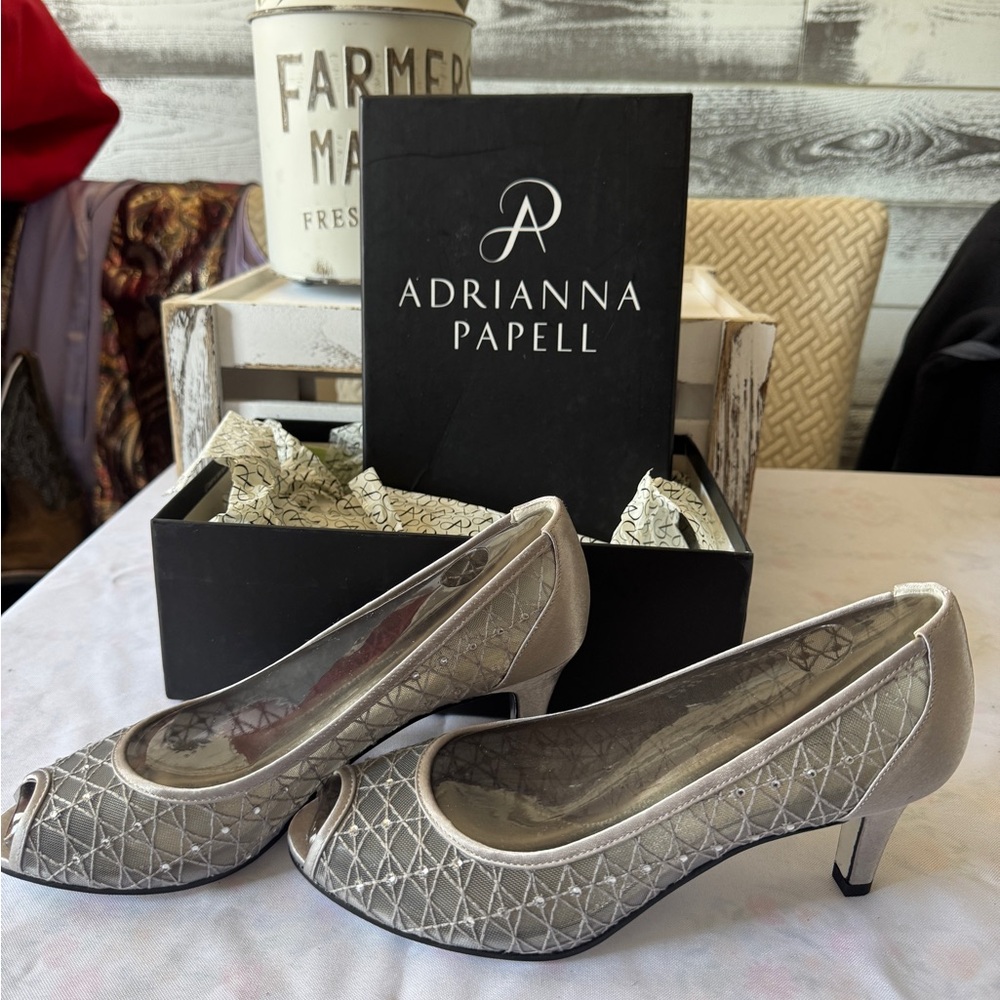 Adrianna Papell Silver Peep-Toe Heels